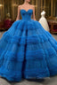Blue Ball Gown Tulle Pink Tulle Pleats Beading Formal Prom Dress