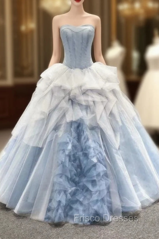 Blue Ball Gown Tulle Sweetheart Sleevelss Princess Formal Prom Dress Main image