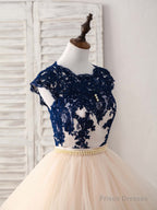 Blue/Champagne Tulle Lace Applique Long Prom Dress, Evening Dress