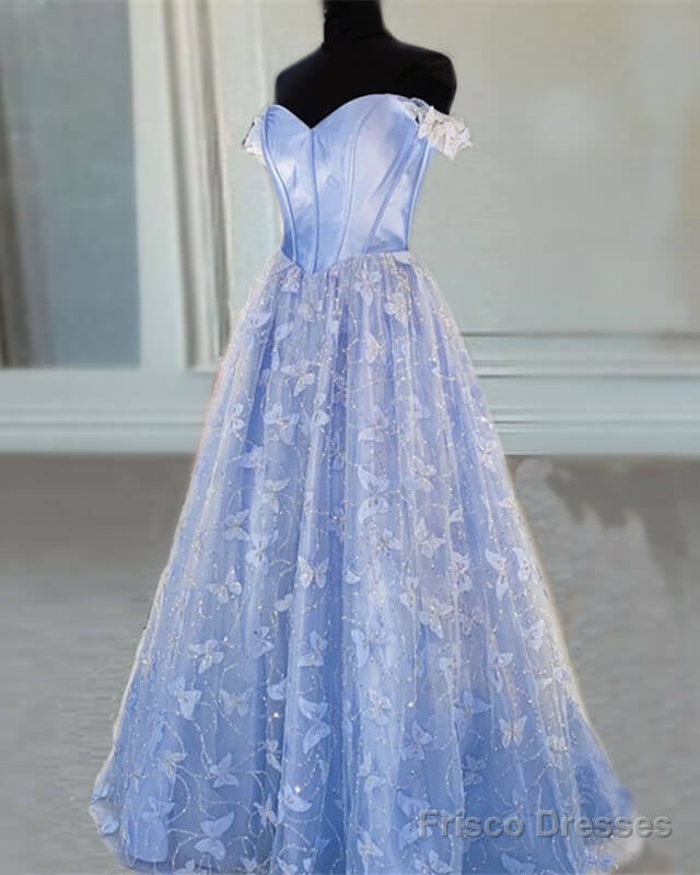 Blue Corset Butterfly Off Shoulder Prom Dress Secondary image