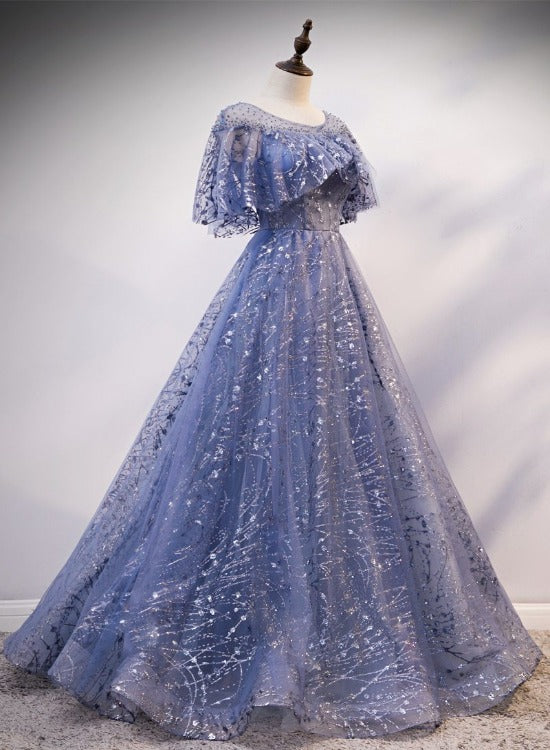 Blue Elegant A-Line Long Prom Dress, Blue Evening Gown Graduation Dress Main image
