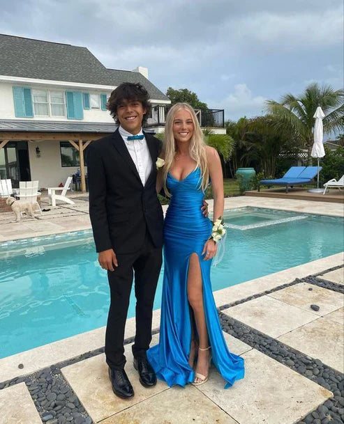 Blue Elegant Mermaid Slit Prom Dress Long Evening Dress Secondary image