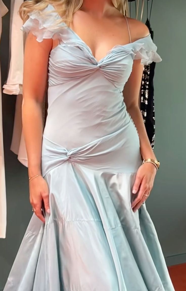Blue Elegant Simple Off Shoulder Long Satin Prom Dress Evening Dress Party Dress Birthday Dress Graduation Dress