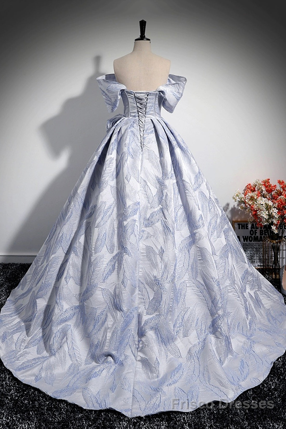 Blue Floor Length Tulle Prom Dress, Off The Shoulder A-Line Evening Party Dress Secondary image