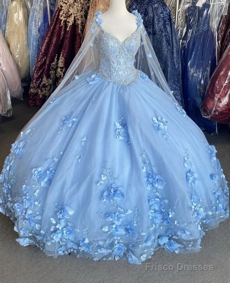 Blue flowers  tulle ball gown , chic prom dress Main image