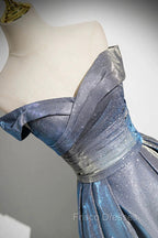 Blue Gradient A-Line Floor Length Formal Prom Dress, Blue Off The Shoulder Evening Party Dress