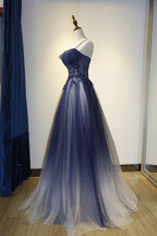 Blue Gradient A-Line Tulle Long Formal Dress, Floor Length Prom Dress