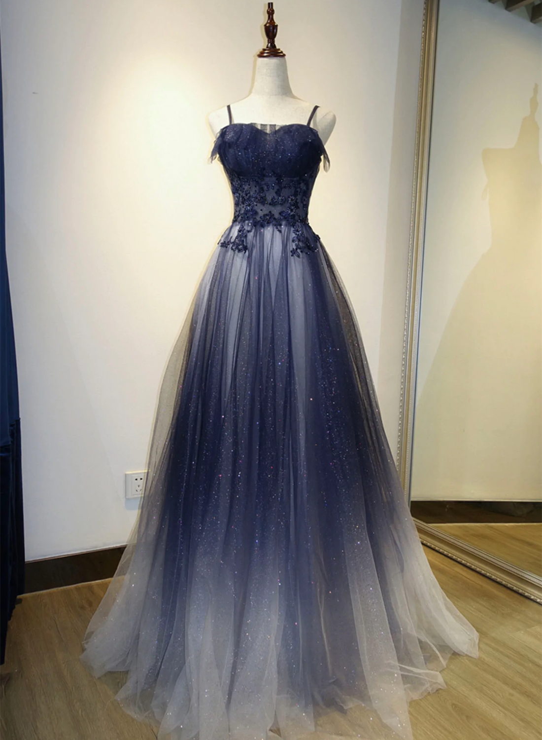 Blue Gradient A-Line Tulle Long Formal Dress, Floor Length Prom Dress Main image