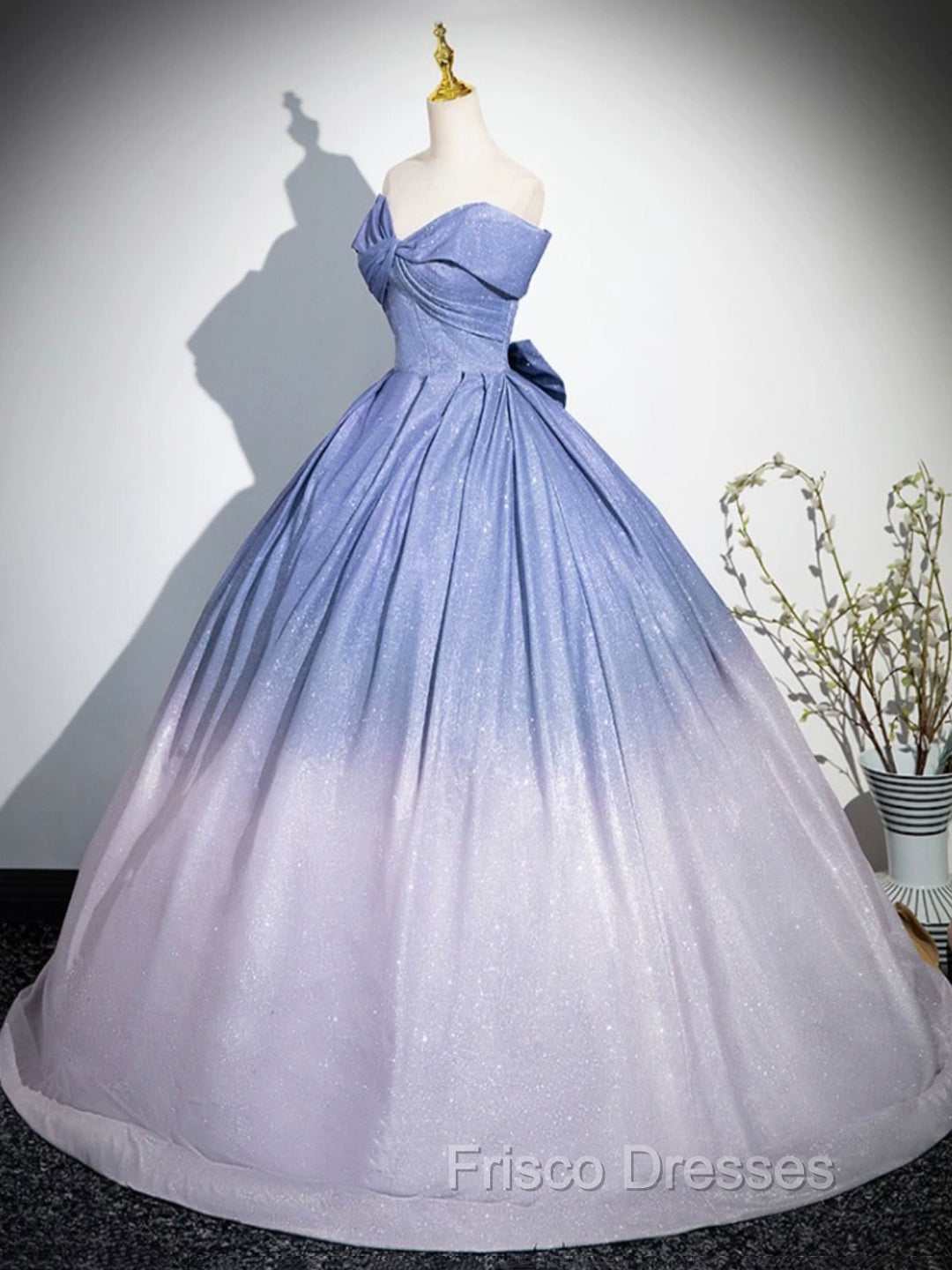 Blue Gradient-Color Glitter Sequins Formal Prom Dress, A-Line Off-The-Shoulder Blue Princess Formal Dress Secondary image