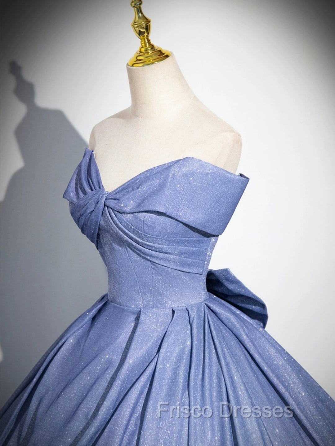 Blue Gradient-Color Glitter Sequins Formal Prom Dress, A-Line Off-The-Shoulder Blue Princess Formal Dress