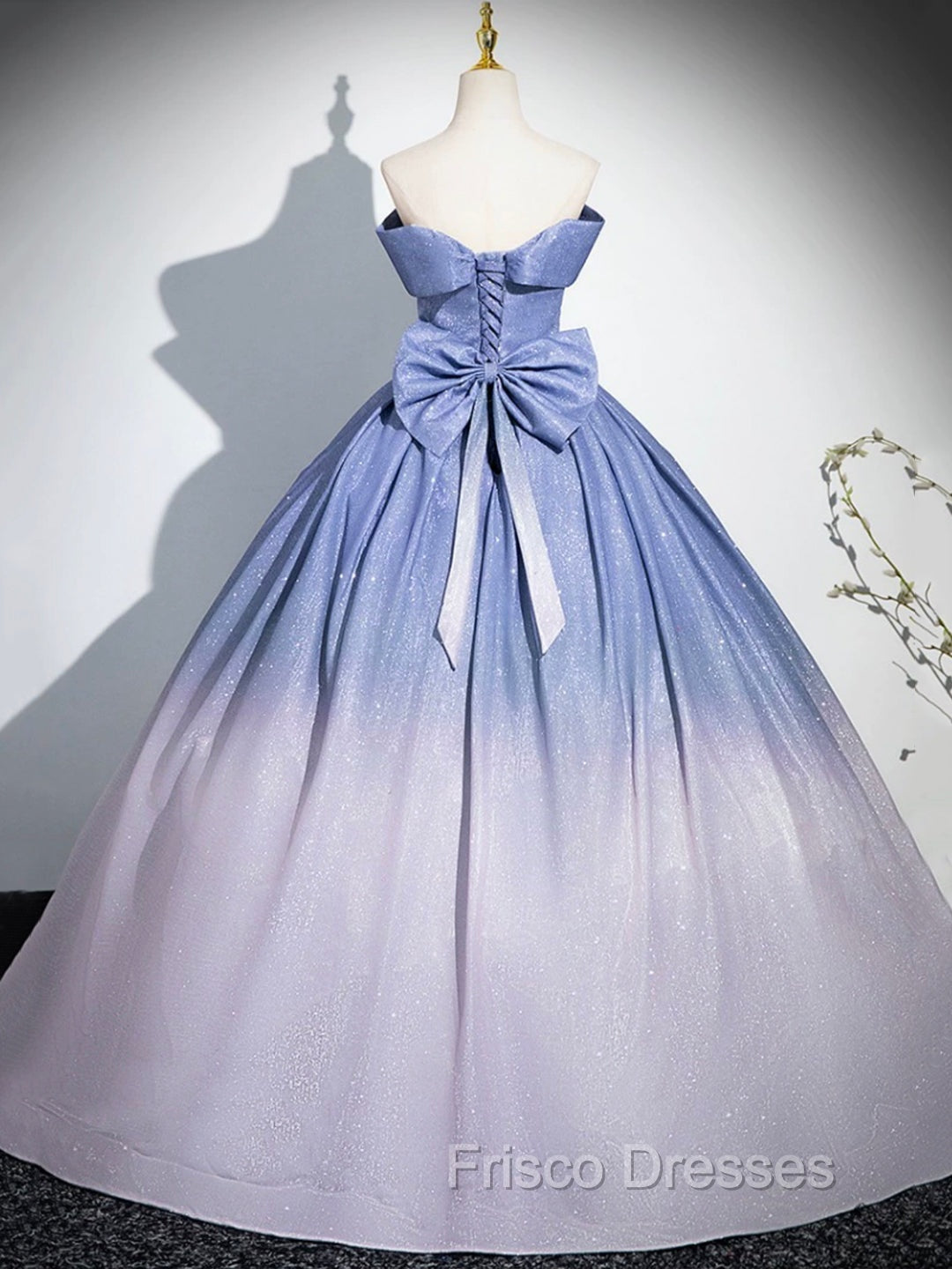 Blue Gradient-Color Glitter Sequins Formal Prom Dress, A-Line Off-The-Shoulder Blue Princess Formal Dress