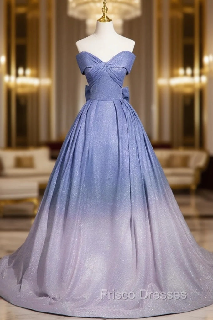 Blue Gradient-Color Glitter Sequins Formal Prom Dress, A-Line Off-The-Shoulder Blue Princess Formal Dress Main image