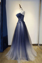 Blue Gradient Straps Tulle Long Party Dress with Lace Blue Junior Formal Prom Dress Formal Prom Dress shops