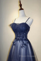 Blue Gradient Straps Tulle Long Party Dress with Lace Blue Junior Formal Prom Dress Formal Prom Dress shops
