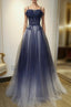 Blue Gradient Straps Tulle Long Party Dress with Lace Blue Junior Formal Prom Dress Formal Prom Dress shops