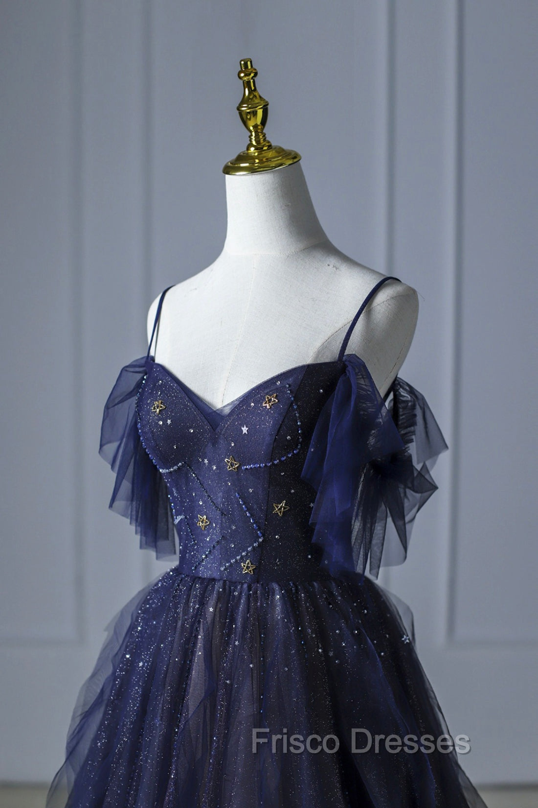 Blue Gradient Tulle Long Formal Prom Dress, Spaghetti Strap Evening Dress