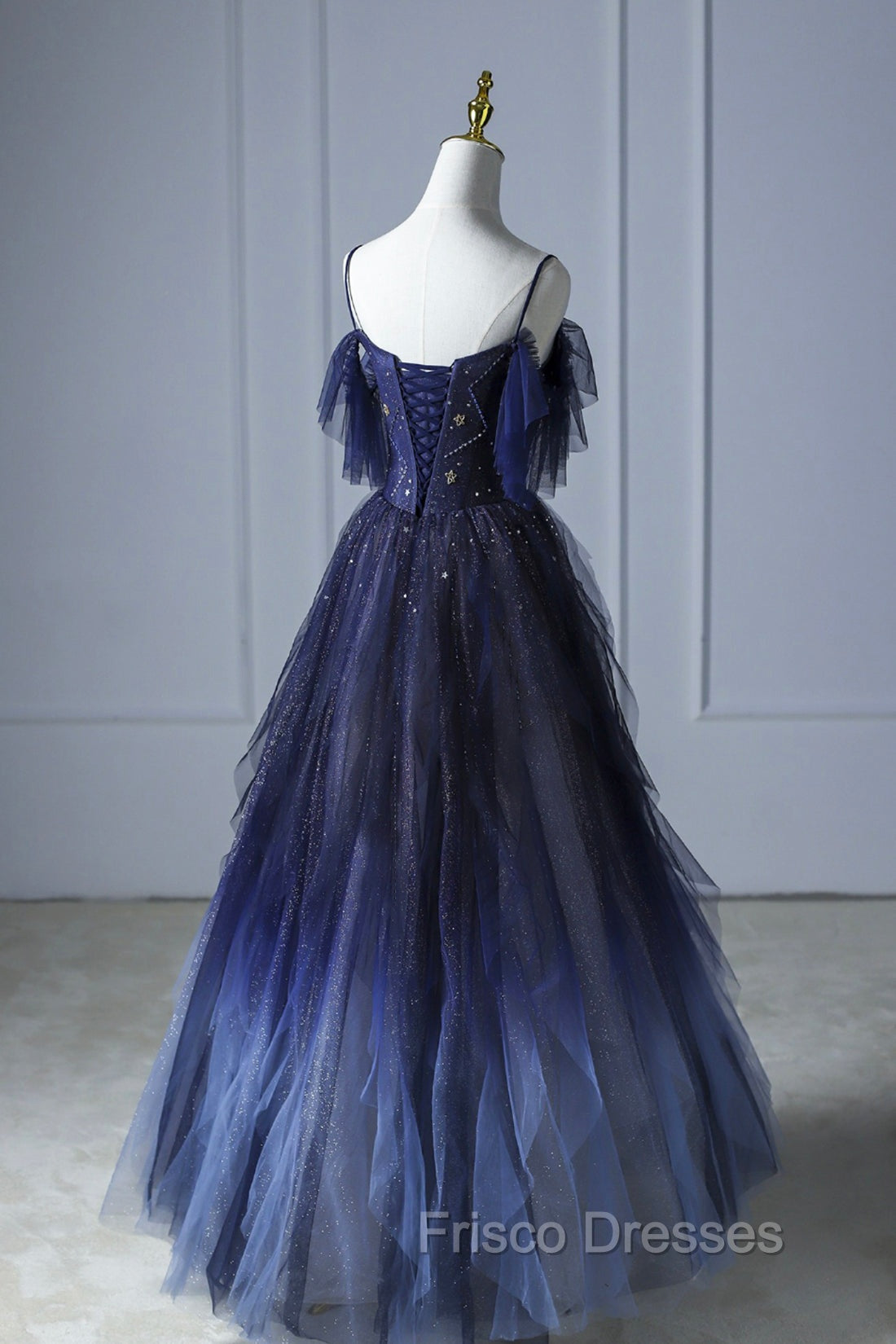 Blue Gradient Tulle Long Formal Prom Dress, Spaghetti Strap Evening Dress Secondary image