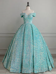 Blue Green Velvet Sequin Long Prom Dress, Velvet Formal Dress
