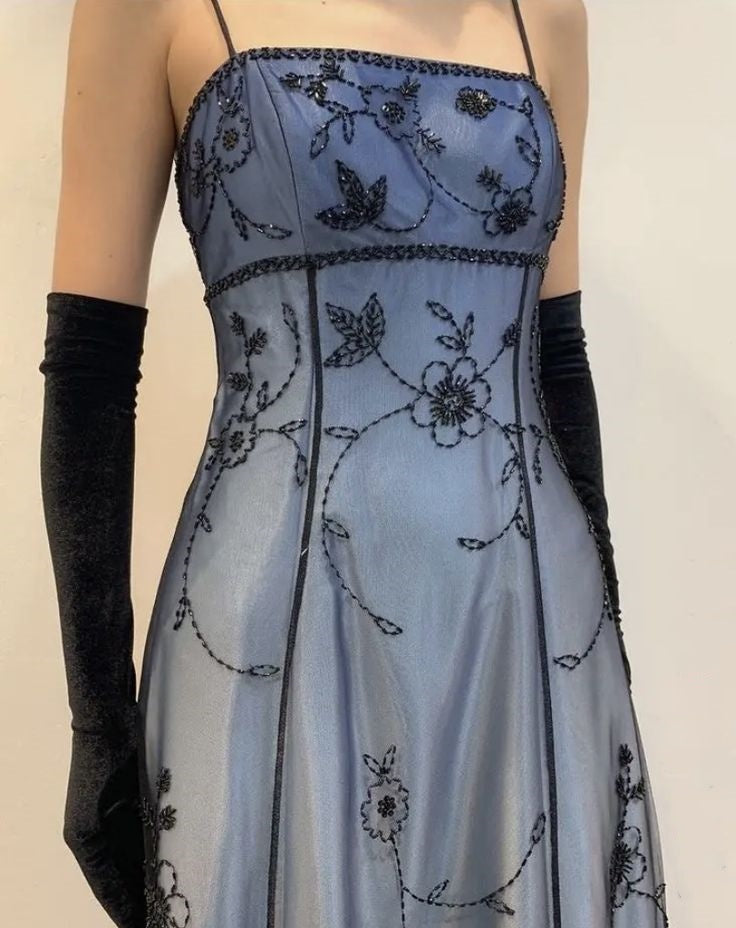 Blue/Grey Delicate Beaded Long Tulle Elegant Ball Gown Evening Dress Formal Birthday Party Dress Prom Dress Secondary image
