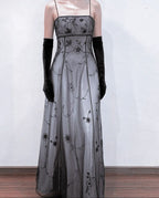 Blue/Grey Delicate Beaded Long Tulle Elegant Ball Gown Evening Dress Formal Birthday Party Dress Prom Dress