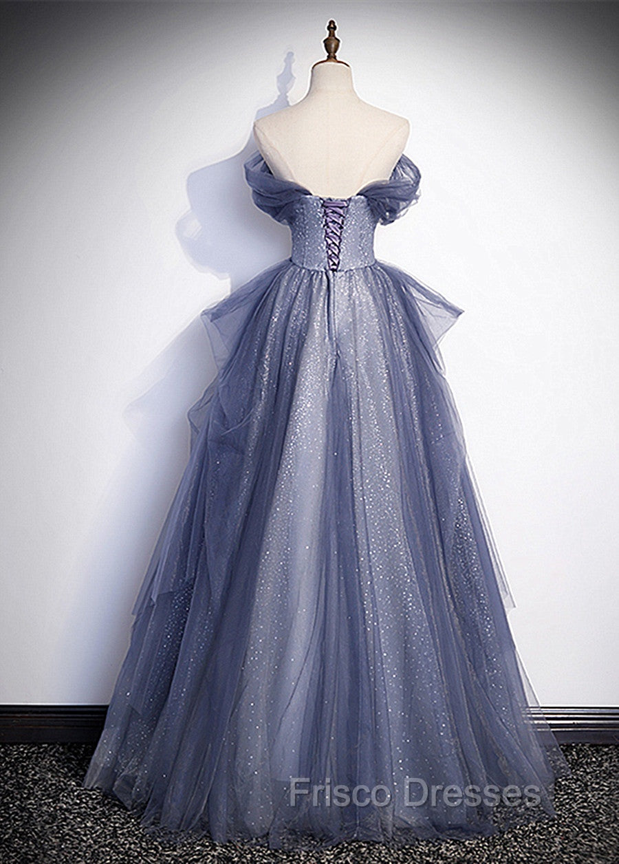 Blue-Grey Long A-line Off Shoulder Party Dress, New A-line Formal Prom Dress Evening Dress Secondary image
