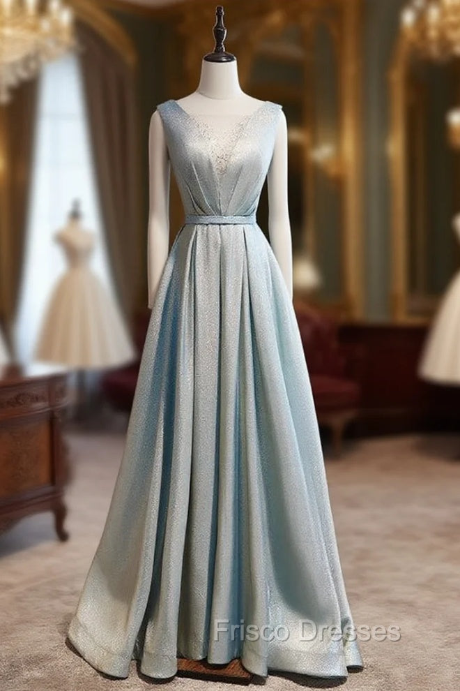 Blue Illusion V-neck Pleats Beading Formal Prom Dress Main image