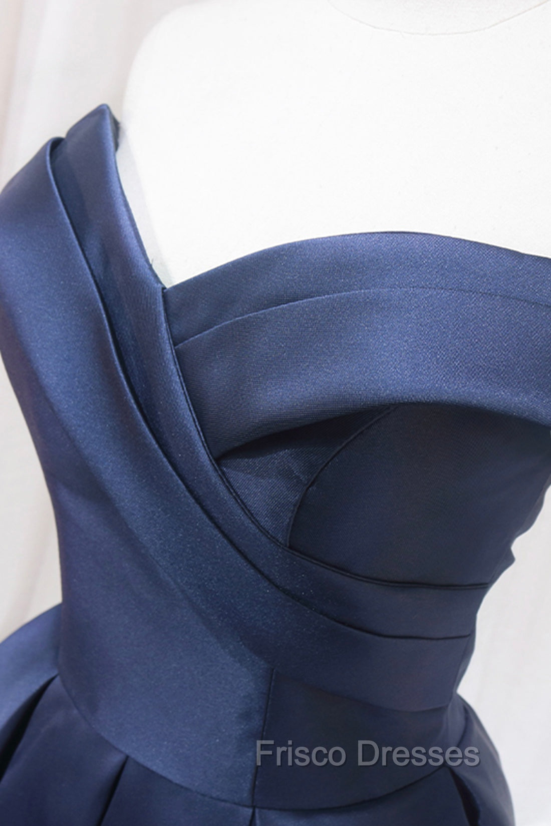 Blue Knee Length Satin Short Formal Prom Dress, Off the Shoulder Blue Homecoming Dress