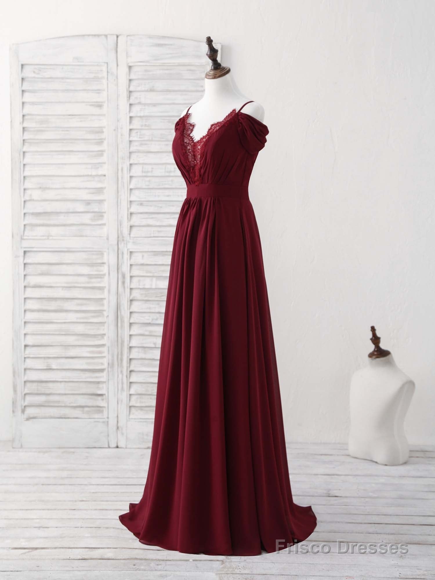 Blue Lace Chiffon Long Prom Dress Blue Bridesmaid Dress Main image