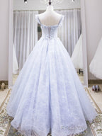 Blue Lace Floral Long Prom Dresses, Blue Lace Flower Long Formal Graduation Dresses