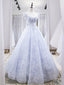 Blue Lace Floral Long Prom Dresses, Blue Lace Flower Long Formal Graduation Dresses