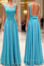 Blue Lace Long Formal Prom Dress, Blue Evening Dress For Teens