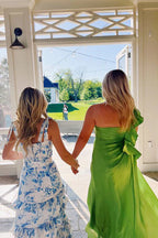 Blue Elegant A-Line Layered Chiffon Floral Backless Long Ball Gown Evening Dress Prom Dress Graduation Dress