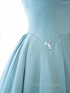 Blue Long Beaded Formal Prom Dress, Long Blue Beaded Formal Evening Dress