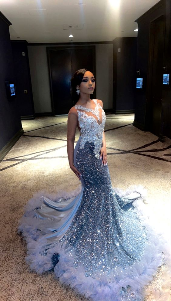 Luxurious Sequins Satin Splicing Mermaid Prom Dress Evening Dress Main image