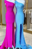 Blue Mermaid One Shoulder Satin Formal Prom Dress