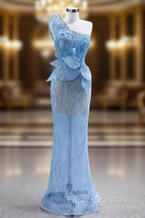 Blue Mermaid One Shoulder Sequins Formal Prom Dress Main image