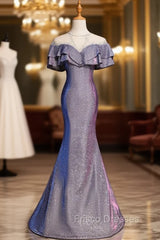 Blue Mermaid Scoop Short Sleeve Beading Formal Prom Dress