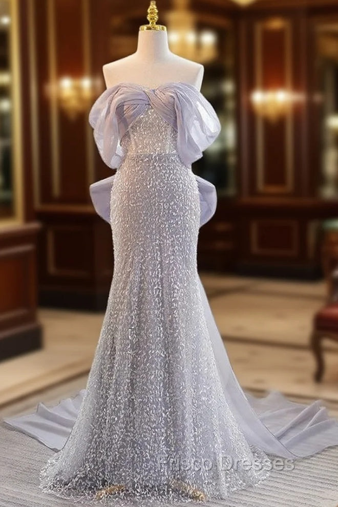 Blue Mermaid Sequins Off the Shoulder Formal Prom Dress