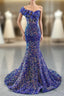 Blue Mermaid Sequins One Shoulder Ruffles Formal Prom Dress