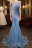 Blue Mermaid Sequins Strapless Formal Prom Dress