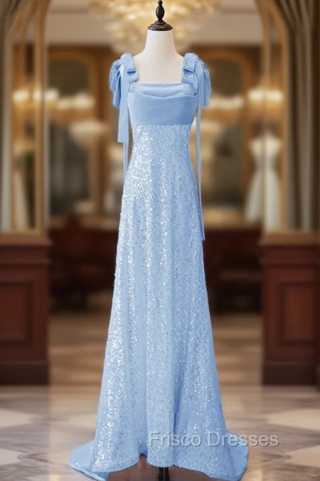 Blue Mermaid Sequins Straps Formal Prom Dress