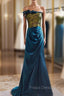 Blue Mermaid Strapless Print Formal Prom Dress