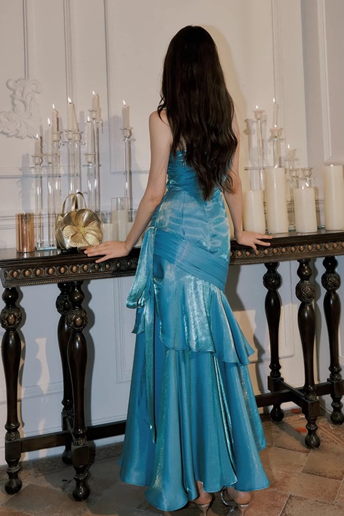 Blue Mermaid Straps Long Sweetheart Prom Dress, Blue Party Dress Formal Dress Secondary image
