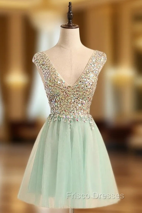 Blue Mini Short Crystal V-neck Dress Main image