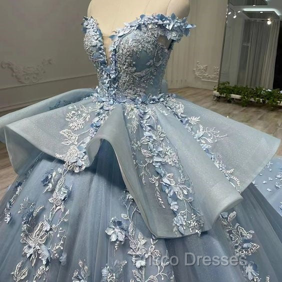 Blue Off Shoulder Ball Gown Formal Prom Dress Sweet 16th Dress