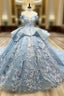 Blue Off Shoulder Ball Gown Formal Prom Dress Sweet 16th Dress