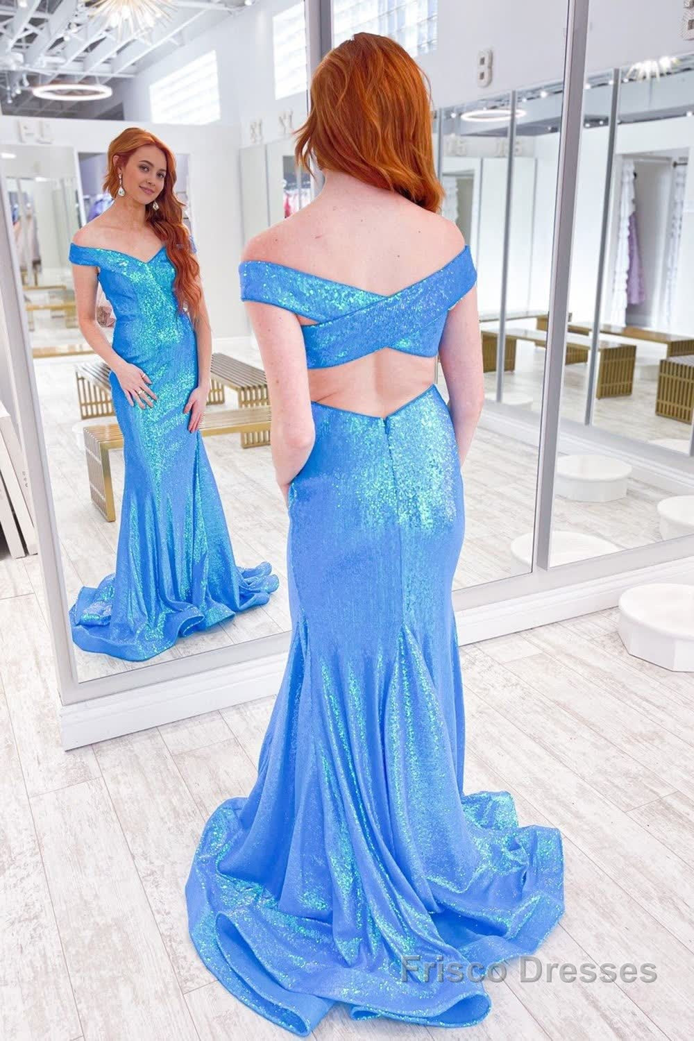 Blue Off Shoulder Sequins Mermaid Prom Dress Secondary image