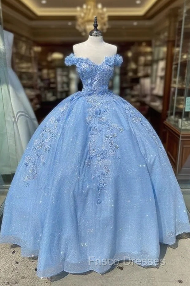 Blue Off The Shoulder Evening Gown, Long Formal Prom Ball Gown Dress Main image