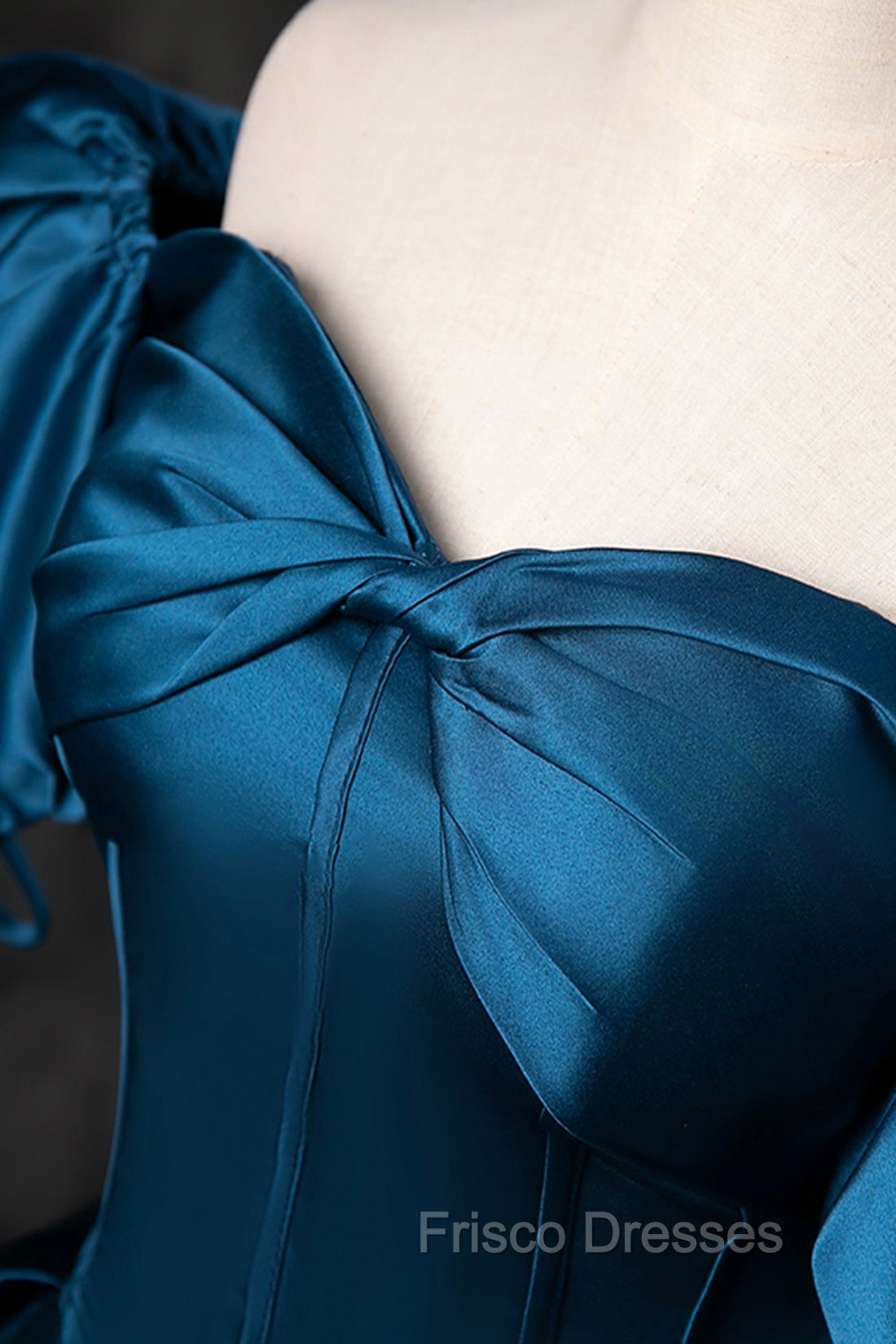 Blue Off the Shoulder Satin Floor Length Formal Prom Dress with Corset, Blue Evening Party Dress