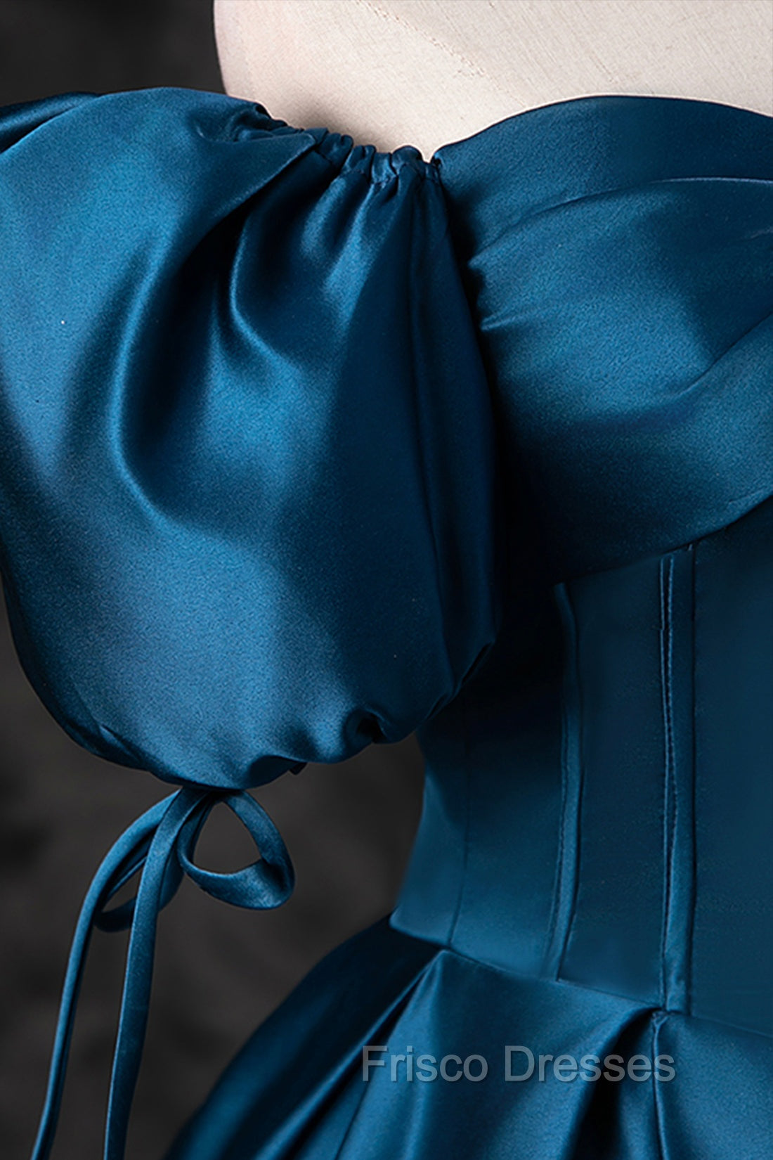 Blue Off the Shoulder Satin Floor Length Formal Prom Dress with Corset, Blue Evening Party Dress